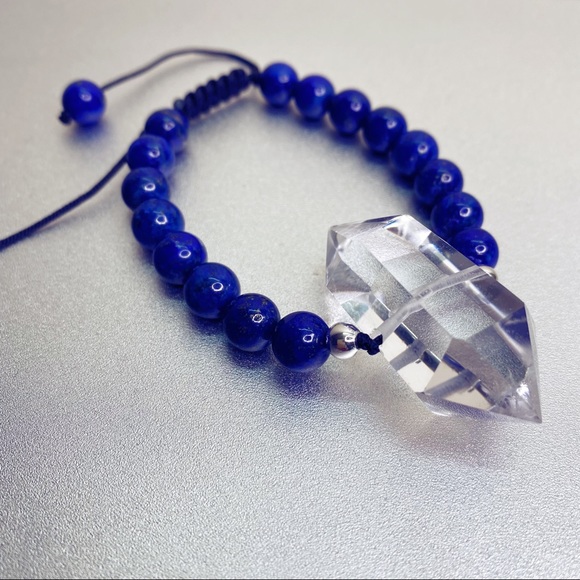 Big Natural Clear Crystal with 8 mm Real Lapis Stone. Knitted - Genuine … - Picture 11 of 11